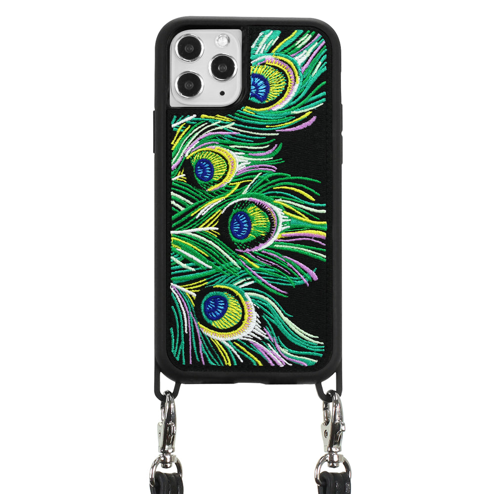Tail Feather Embroidered Case with Strap