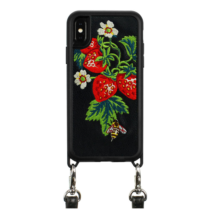 Strawberry Honey Embroidered Case with Strap