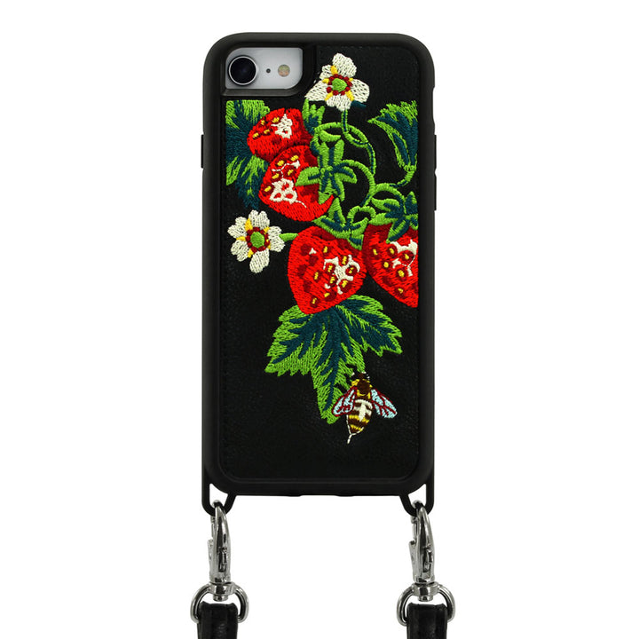 Strawberry Honey Embroidered Case with Strap